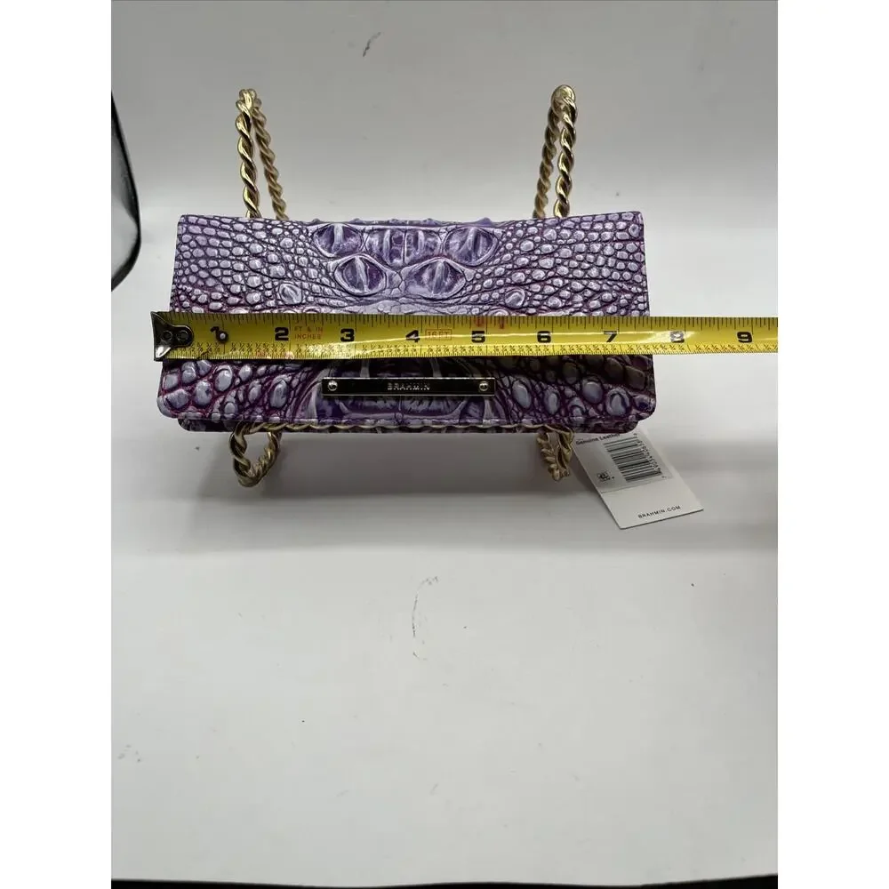 Brahmin Genuine Croc Embossed Patent Leather Bifold Violet Purple Wallet NWT